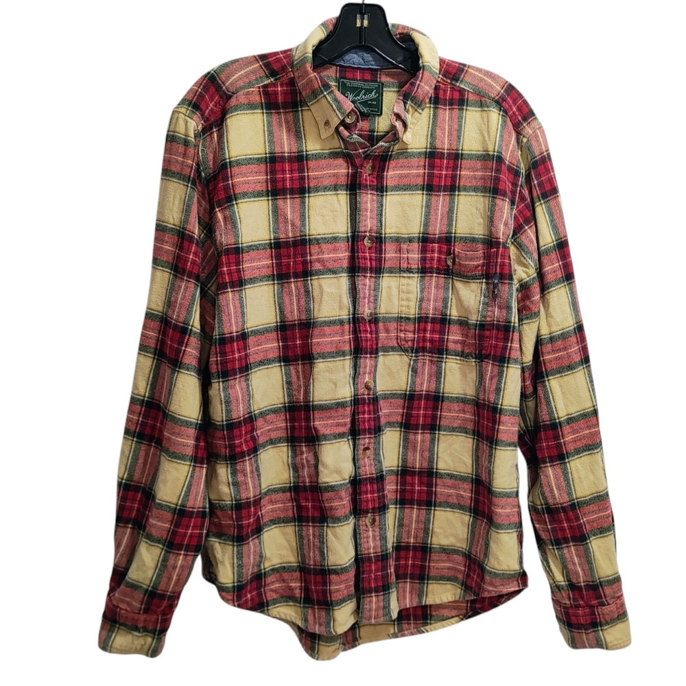 Woolrich Red & Tan Plaid Outdoor Hiking Fishing Flannel Casual Button Down Shirt - Picture 1 of 11